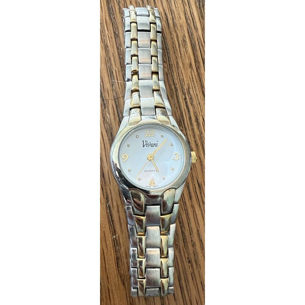 Vintage VIVANI Watch Womens Silver & Gold Tone Stainless Steel Classic Quartz